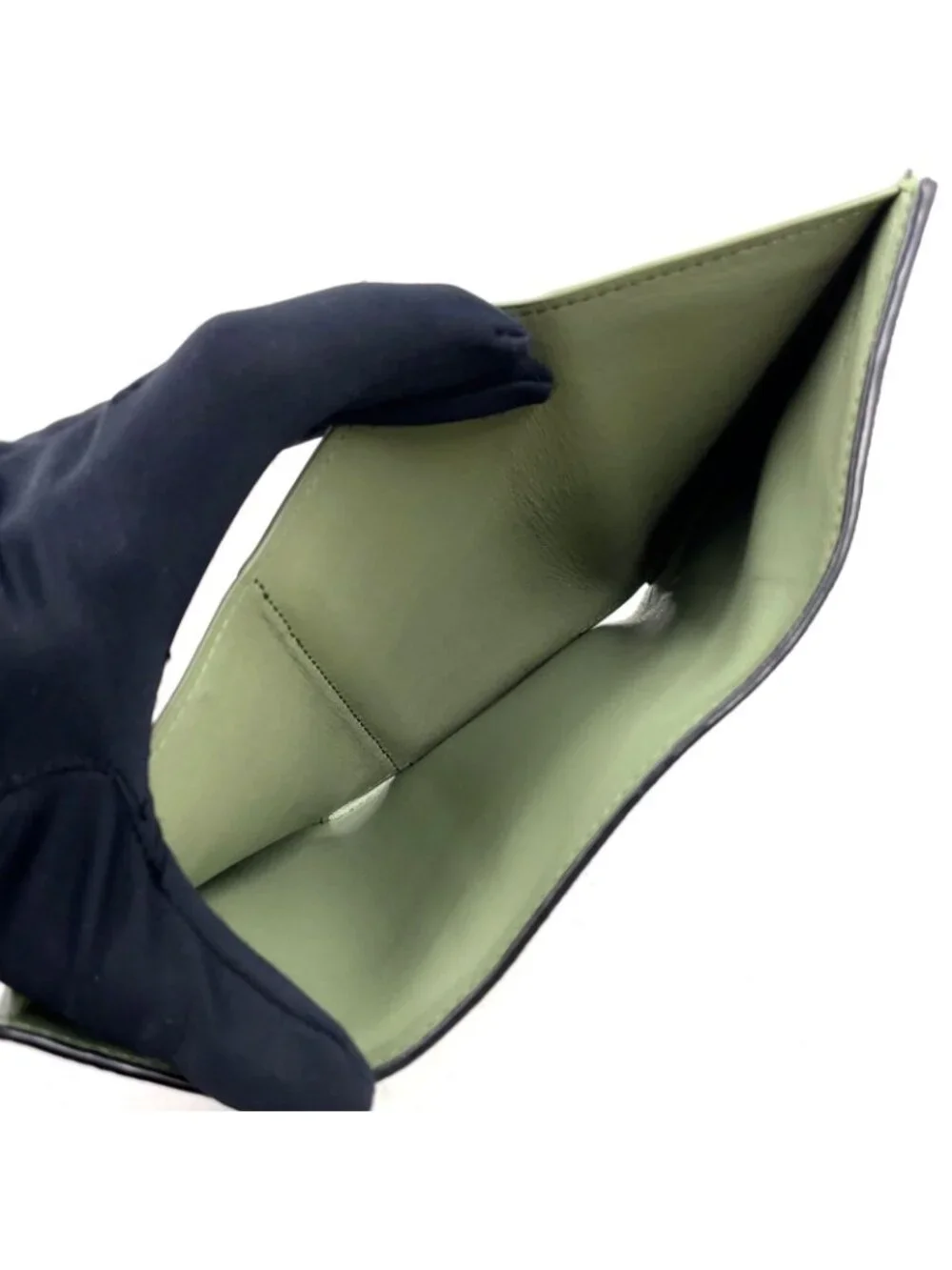 Loewe Wallet Khaki Green Anagram Trifold Silver